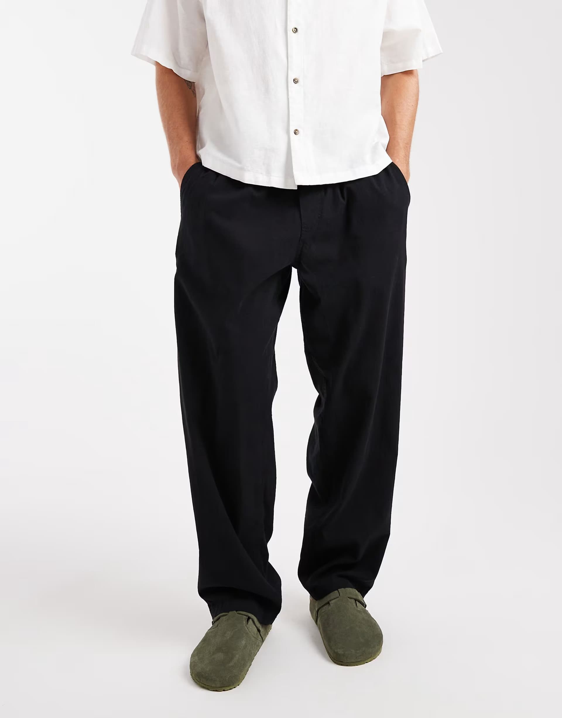 ASOS Jack & Jones loose fit linen mix trouser in black