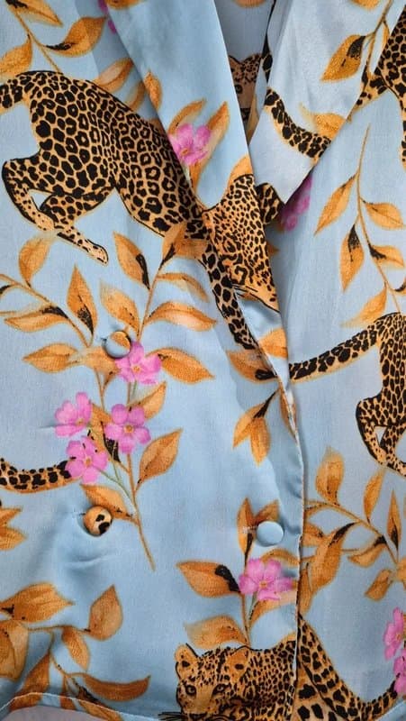 ASOS Asos Design Leopard Botanical Traditional Satin Pyjama Set Blue UK 4