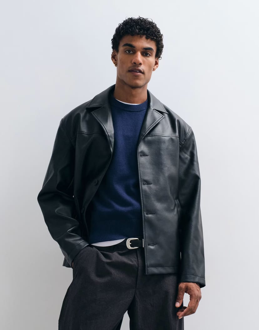 ASOS ASOS DESIGN faux leather shacket in black - 1