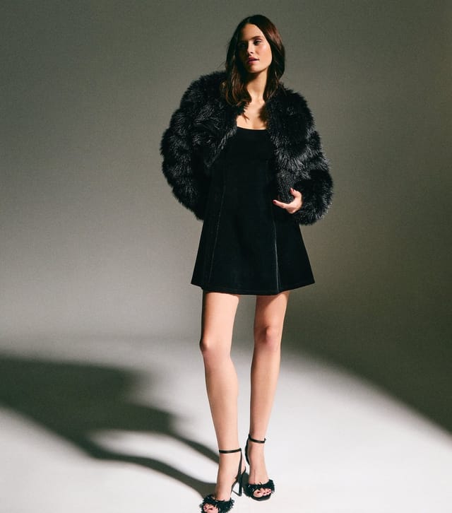 New Look Women's Black Velvet Fit and Flare Micro Dress New Look - 2