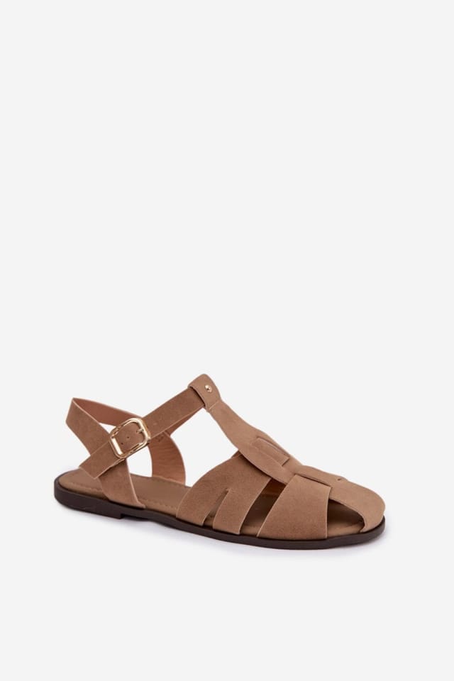 Love Lace Love Lace Women's Roman Flat Sandals with Adjustable Gold Buckle Strap Comfort in Beige - 2