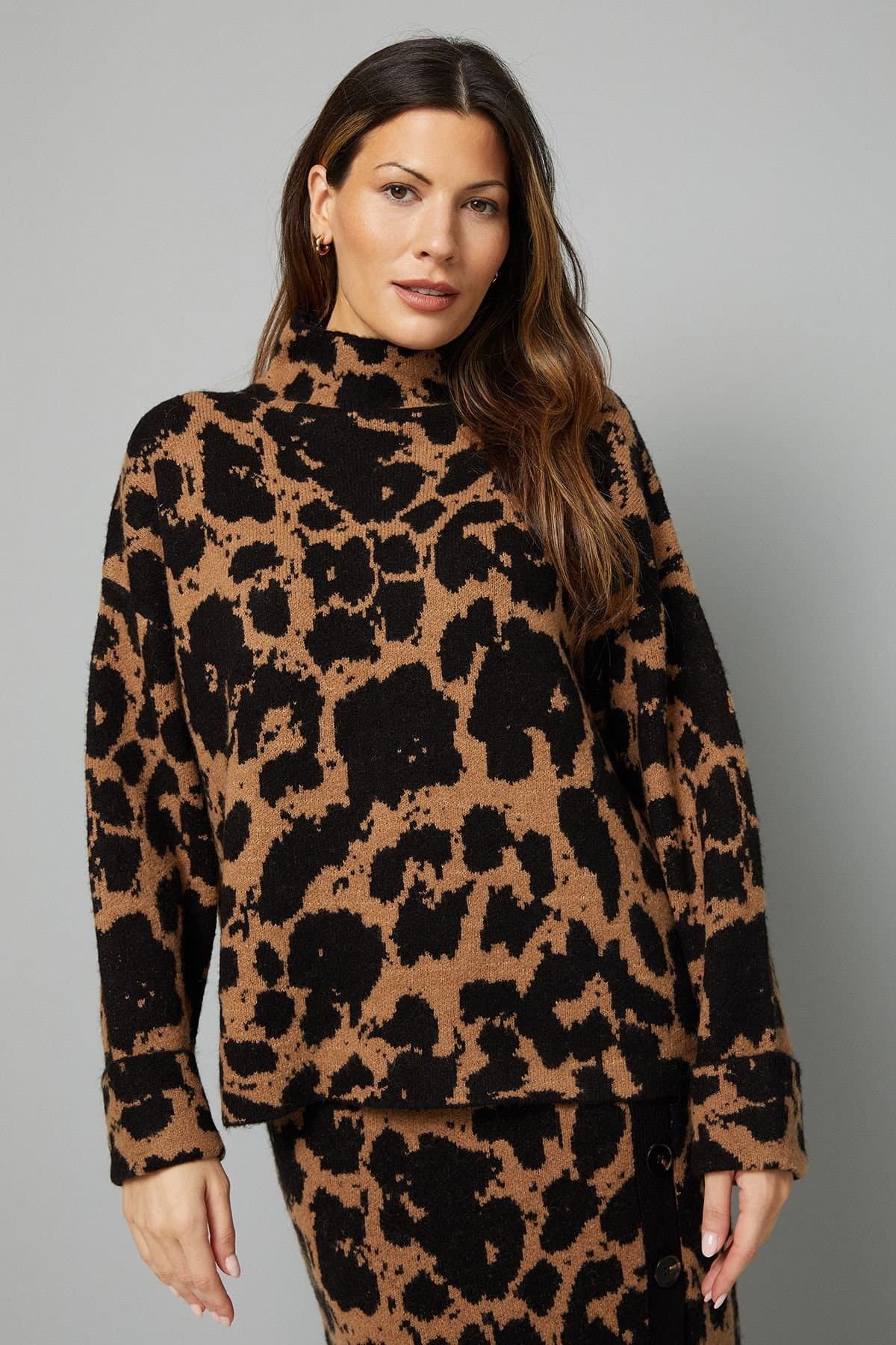 Wallis Wallis Women's Leopard Jacquard Oversized Jumper Co-ord