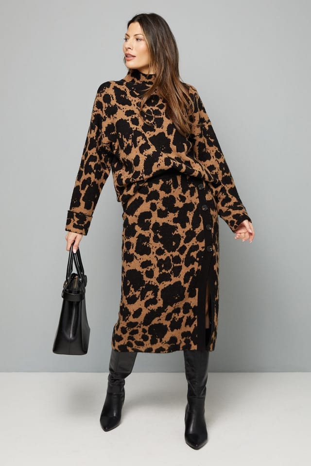 Wallis Wallis Women's Leopard Jacquard Oversized Jumper Co-ord - 2
