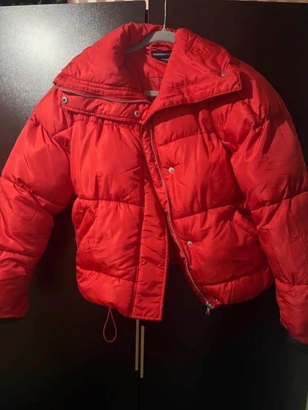 ASOS oversized collar puffer jacket in red