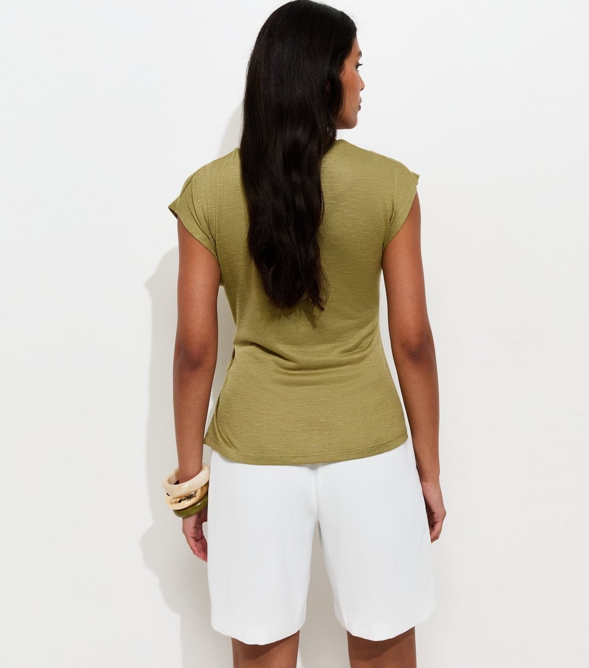 New Look Women's Green Soft Touch Slubby Tie Front Top New Look - 4