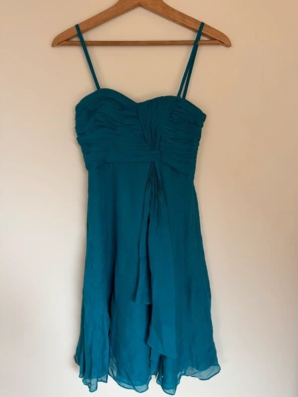 Coast 100% silk floaty ruffle Coast strappy dress Y2K great Christmas party dress turquoise teal