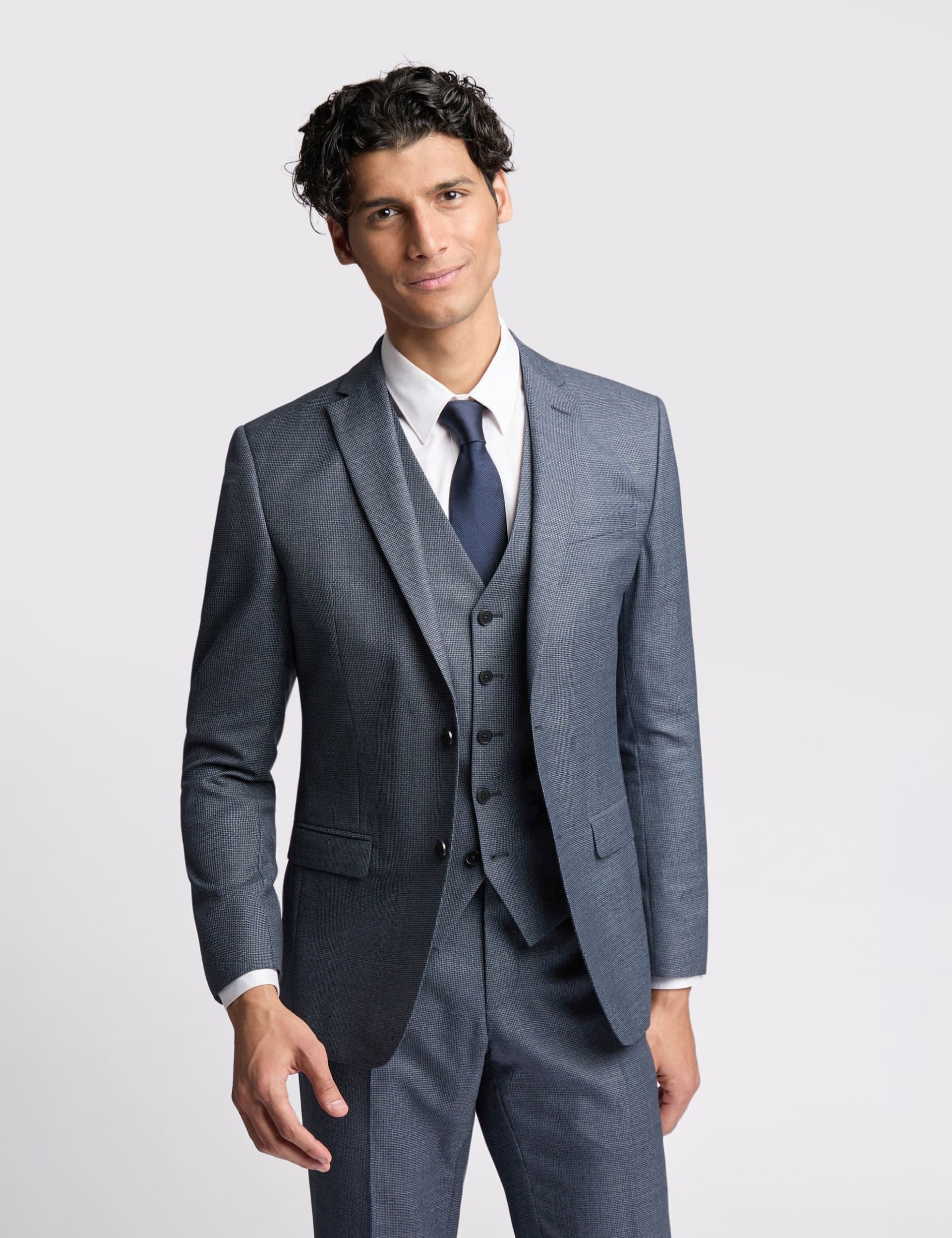 Ted Baker Ted Baker Men's Riley Slim Fit Navy Texture Puppytooth Suit Jacket
