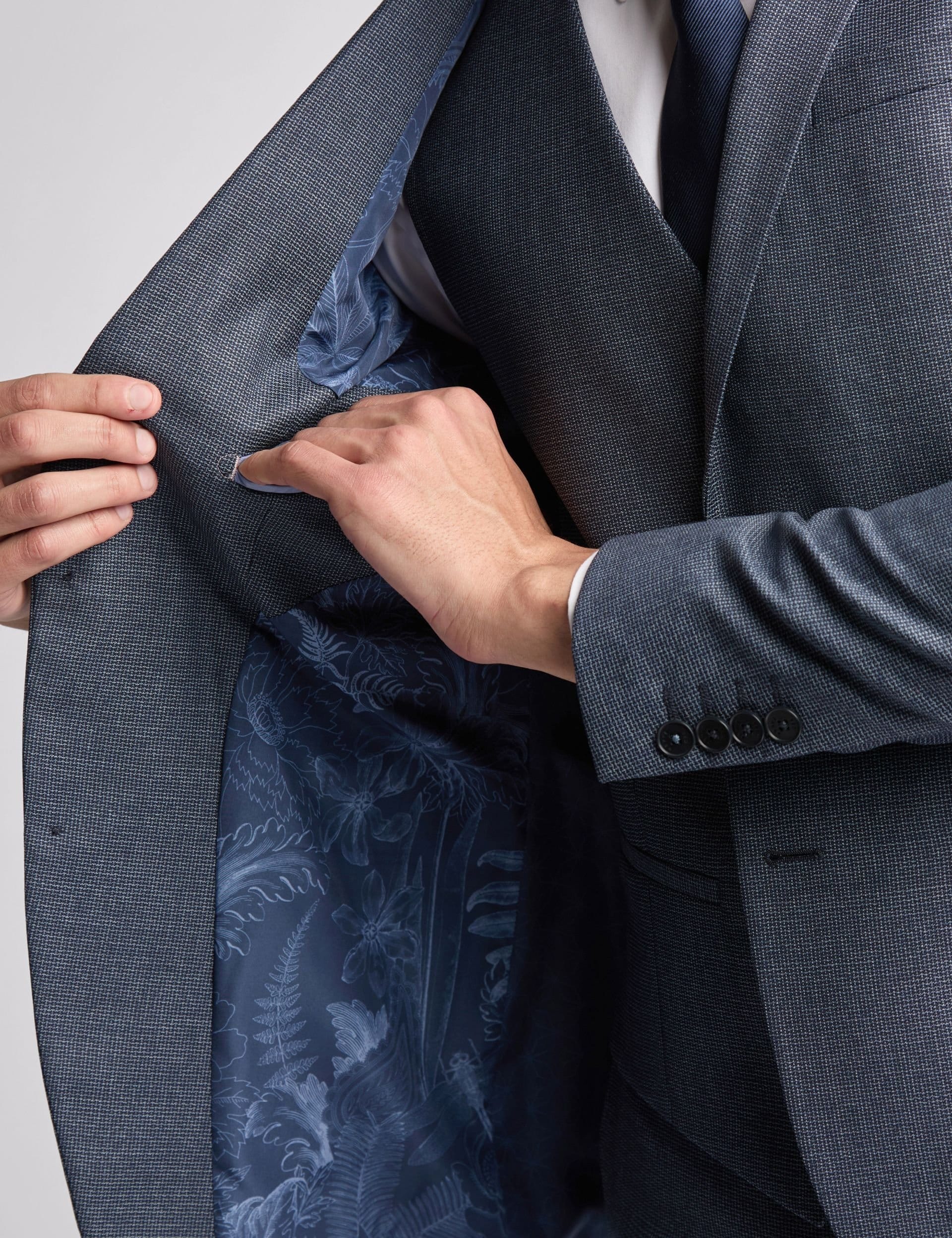 Ted Baker Ted Baker Men's Riley Slim Fit Navy Texture Puppytooth Suit Jacket - 4