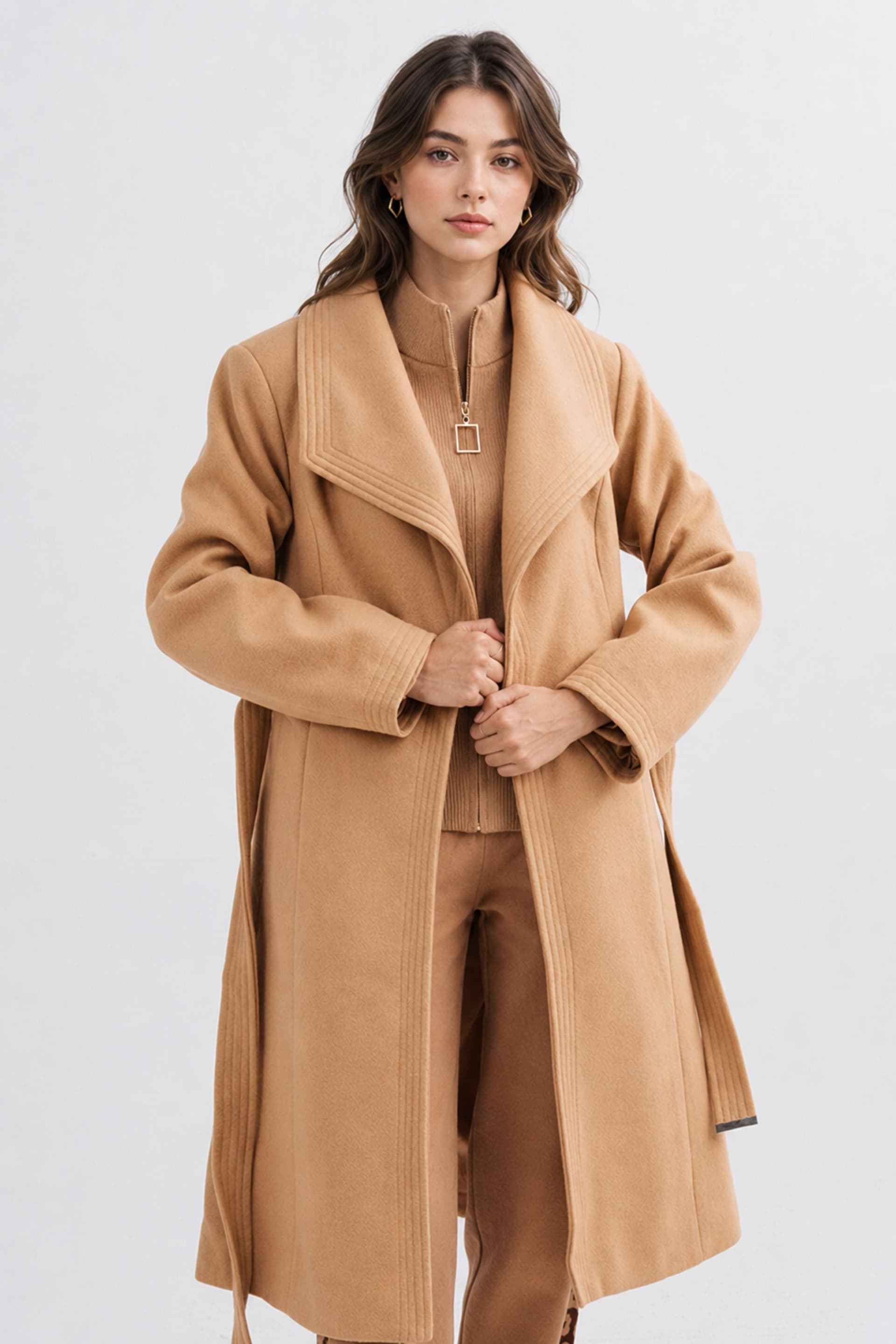 Zafosh Zafosh Women's Elegant Wool Blend Soft & Warm Over coat in Tan