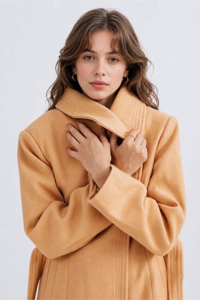 Zafosh Zafosh Women's Elegant Wool Blend Soft & Warm Over coat in Tan - 2