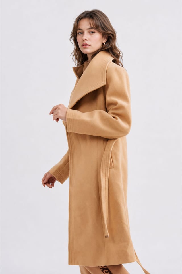 Zafosh Zafosh Women's Elegant Wool Blend Soft & Warm Over coat in Tan - 3