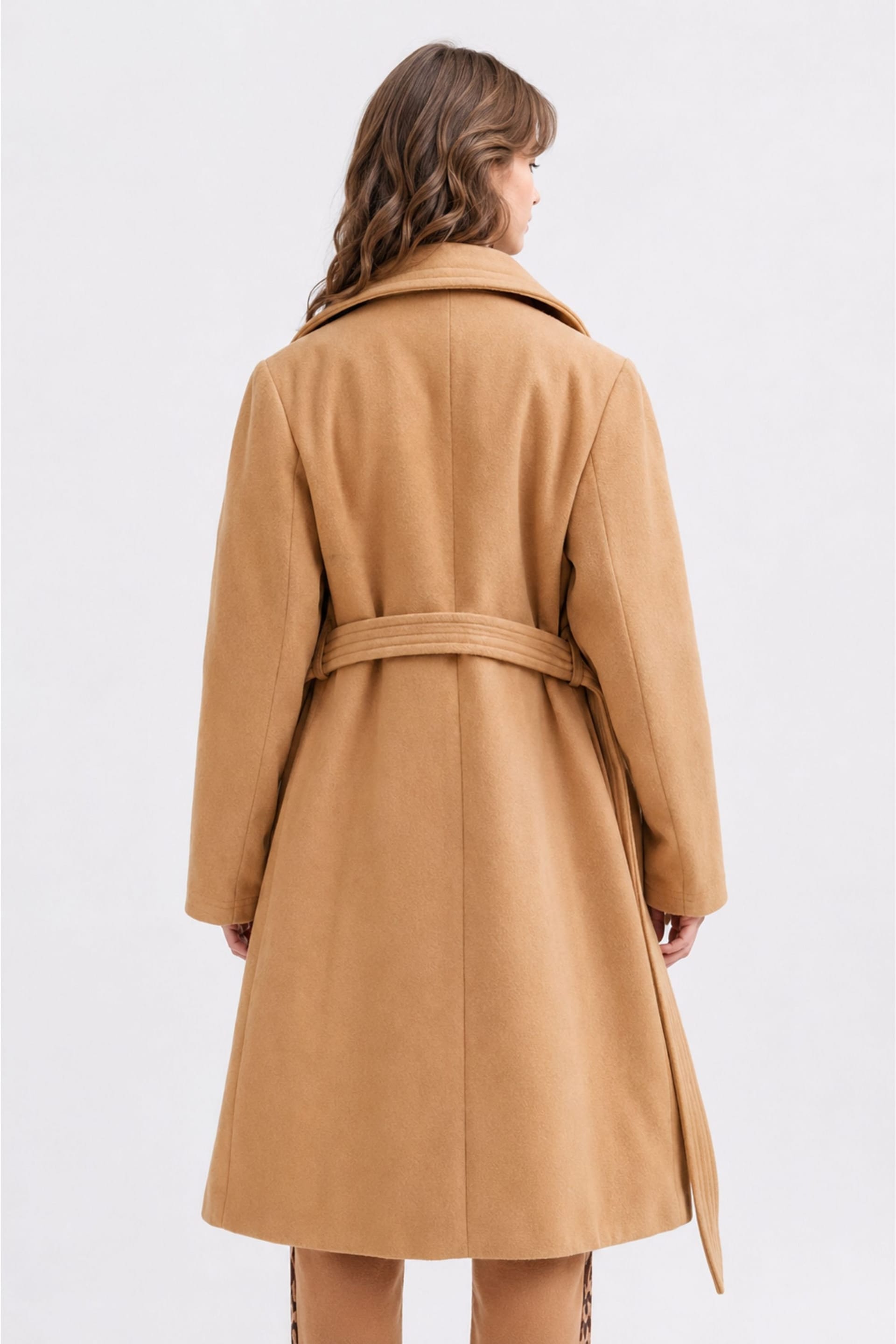 Zafosh Zafosh Women's Elegant Wool Blend Soft & Warm Over coat in Tan - 4