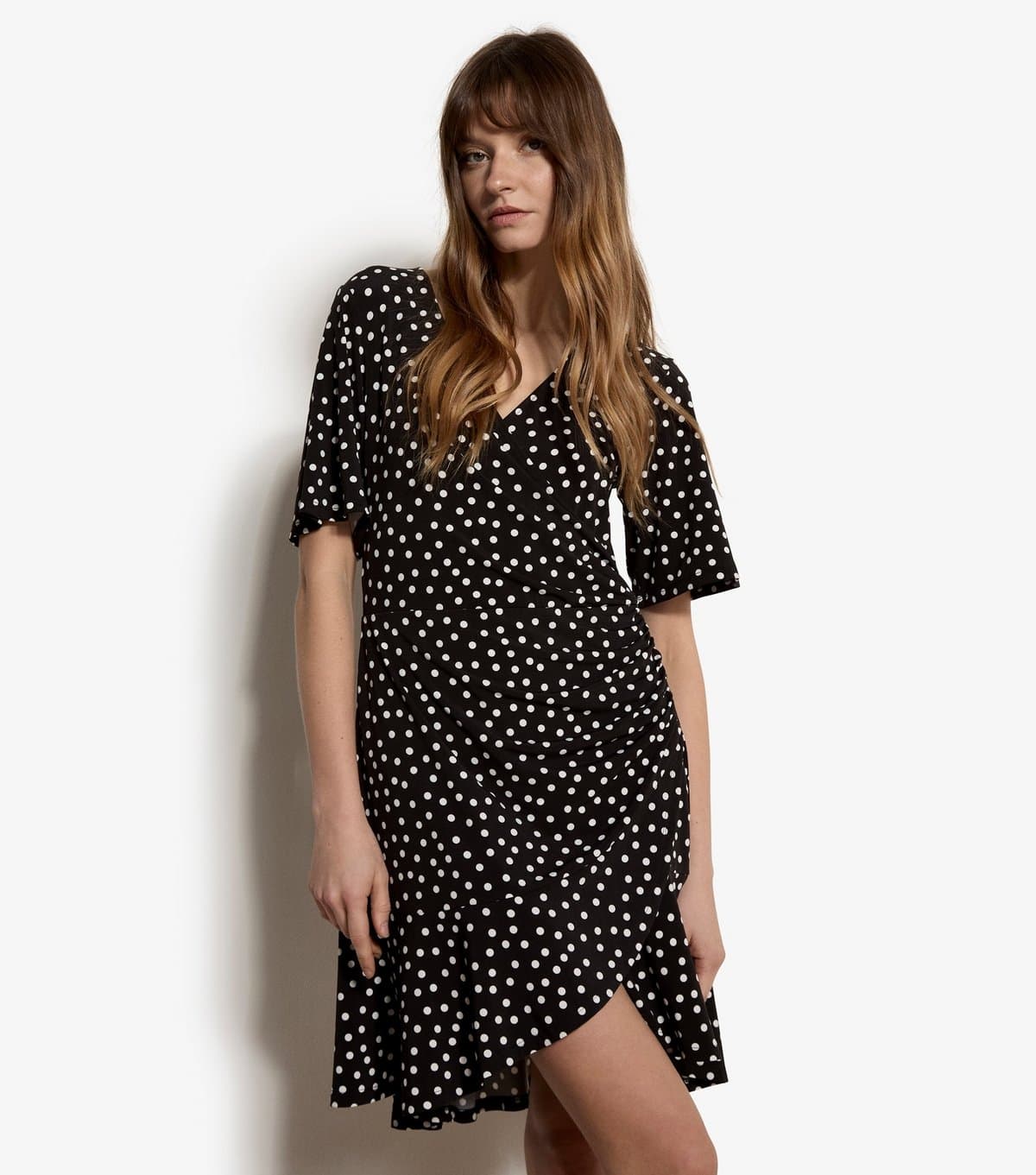 Apricot Women's Black Dot Print Side Ruched Mini Dress Apricot New Look