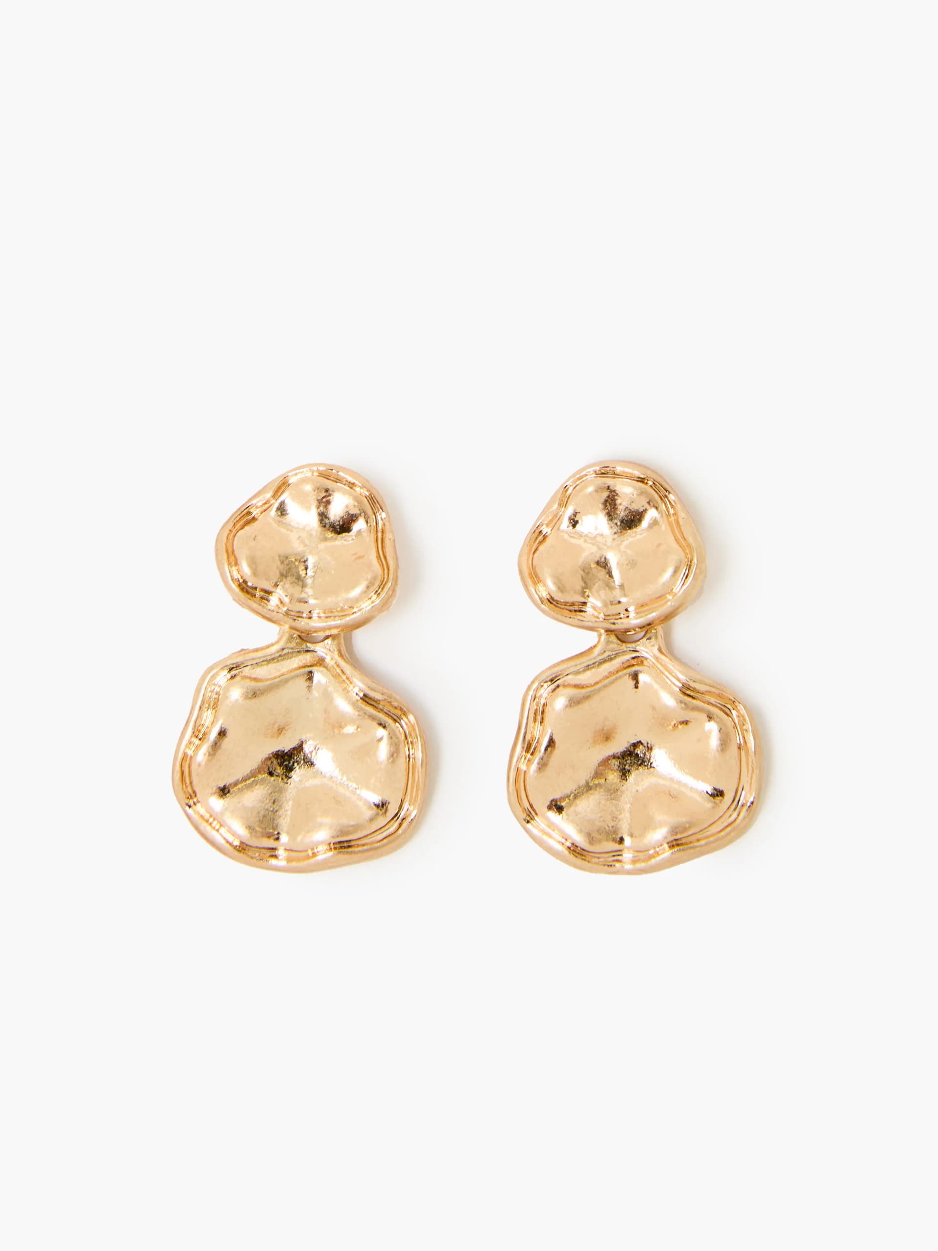 French Connection Molten Double Disc Drop Earrings Gold