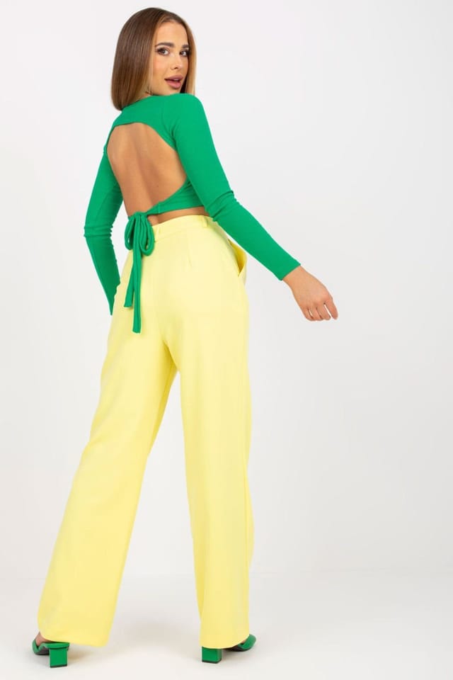 Love Lace Love Lace Women's Wide Leg Fabric Pants with Side Pockets Style 168191 in Yellow - 2