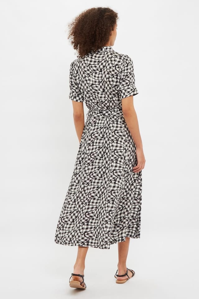 Louche Louche Women's Shauna Gingham Twist Print Short Sleeve Shirtdress in Black - 2