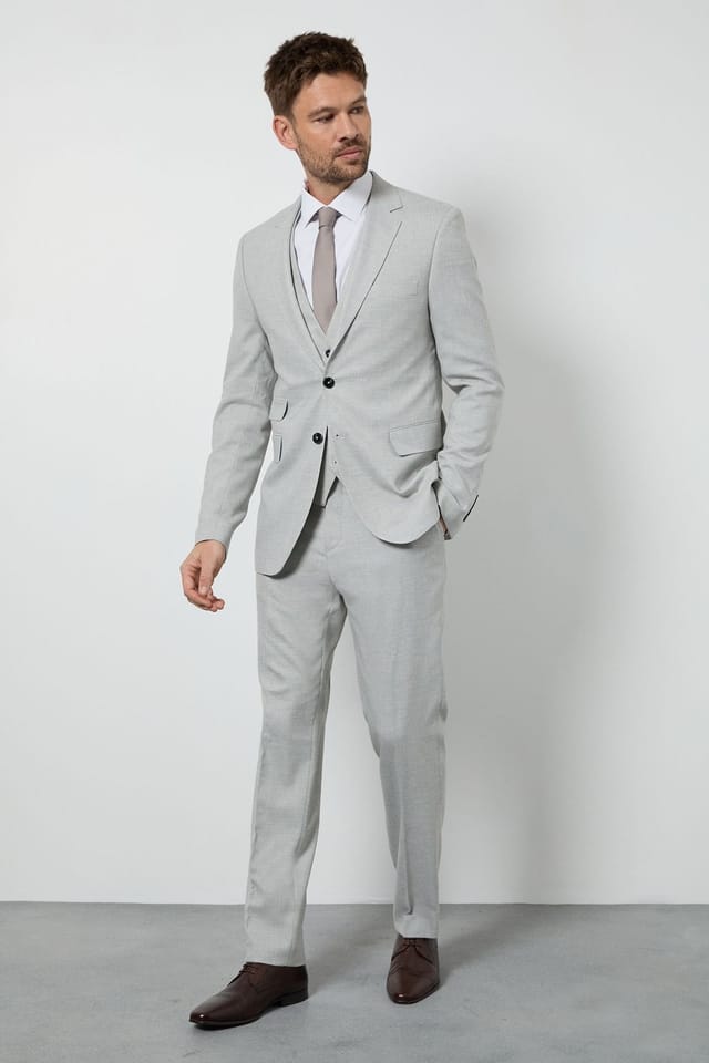 Burton Burton Men's Pale Grey Tailored Fit Suit Jacket in Light Grey - 3