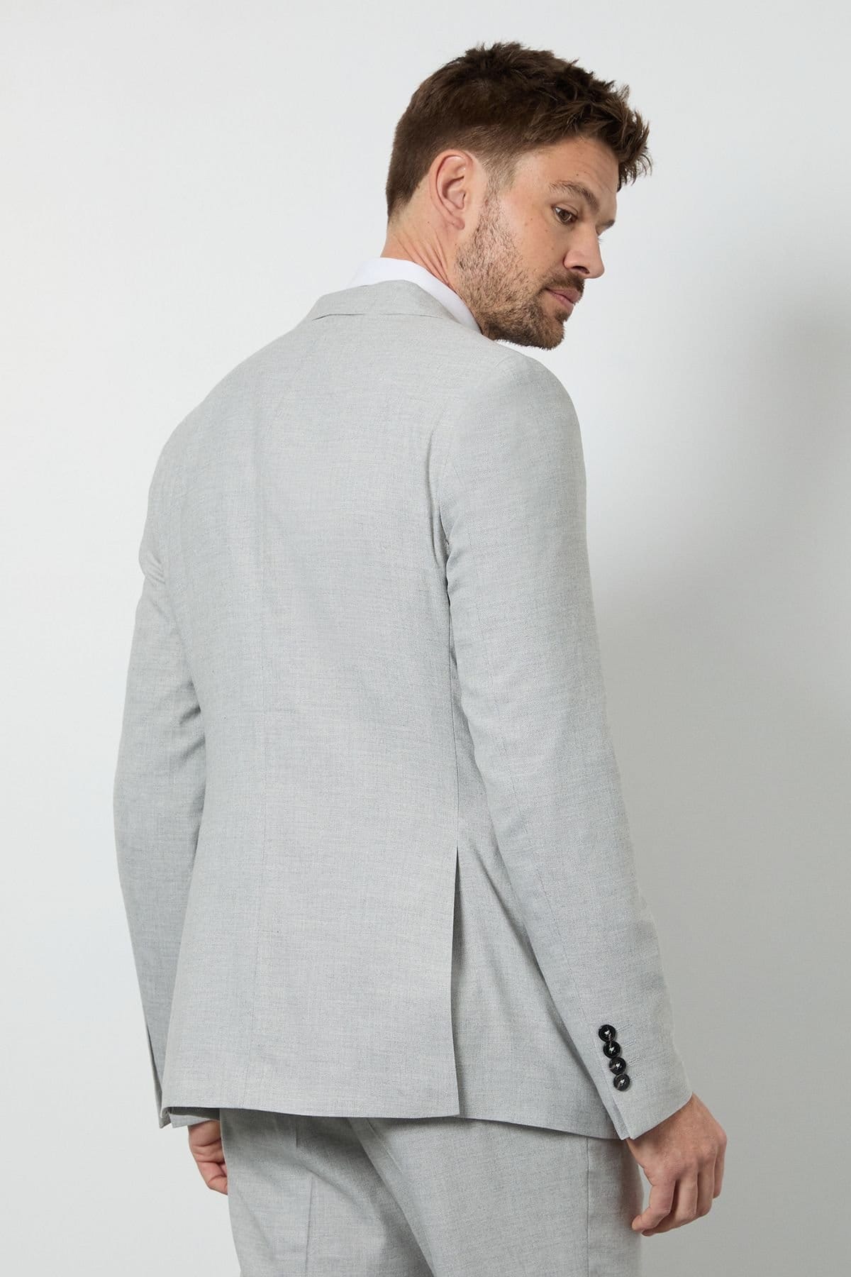 Burton Burton Men's Pale Grey Tailored Fit Suit Jacket in Light Grey - 4