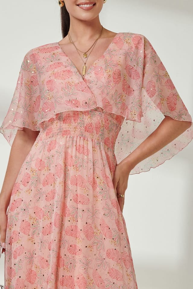 Jolie Moi Jolie Moi Women's Frill V-neck Chiffon Maxi Dress in Orange - 3