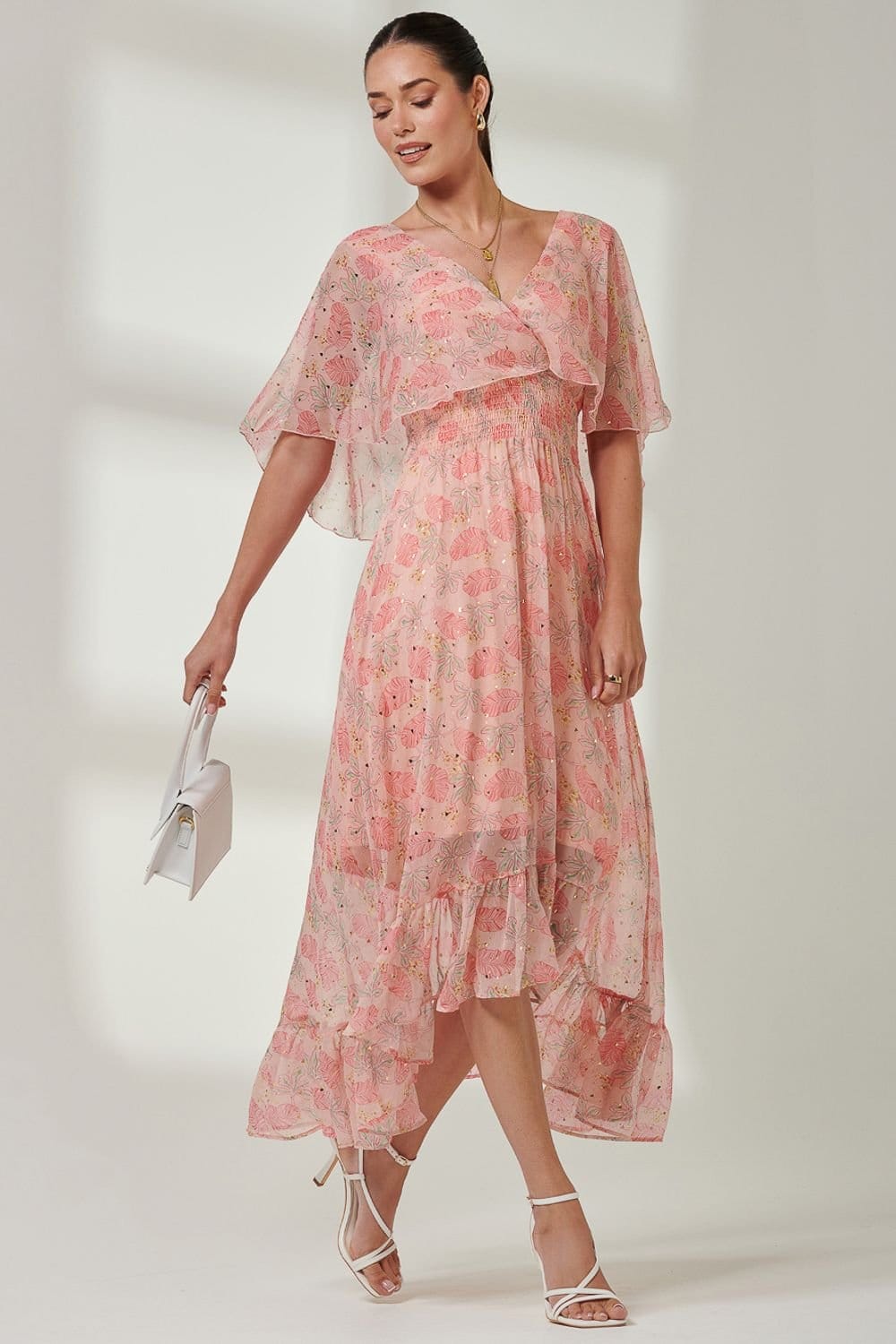 Jolie Moi Jolie Moi Women's Frill V-neck Chiffon Maxi Dress in Orange - 4