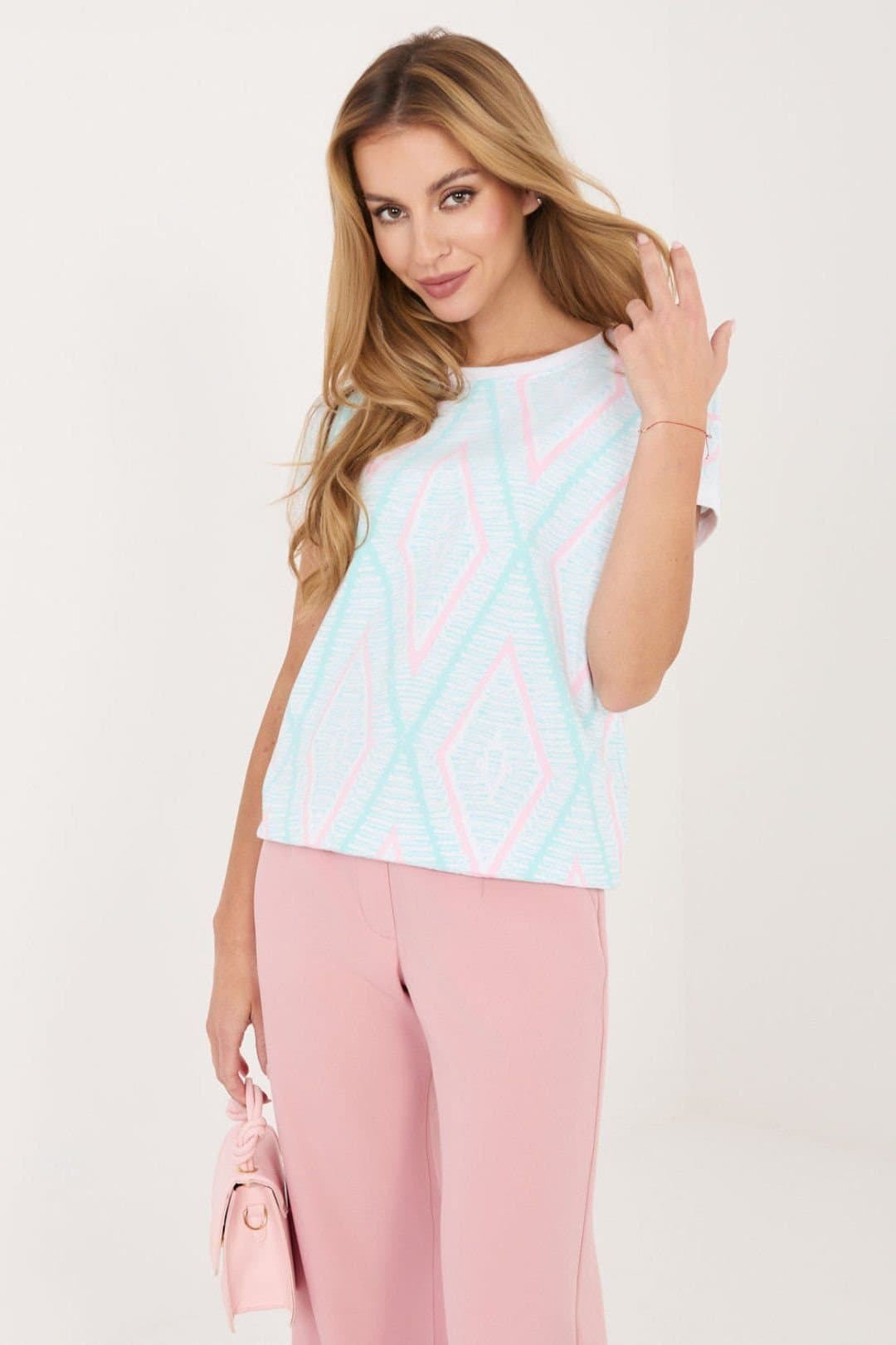 Love Lace Love Lace Women's Geometric Cotton Elastane Everyday Blouse in Mint