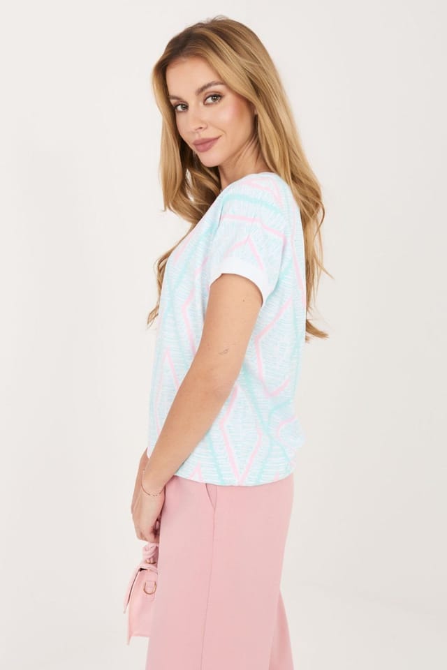 Love Lace Love Lace Women's Geometric Cotton Elastane Everyday Blouse in Mint - 2