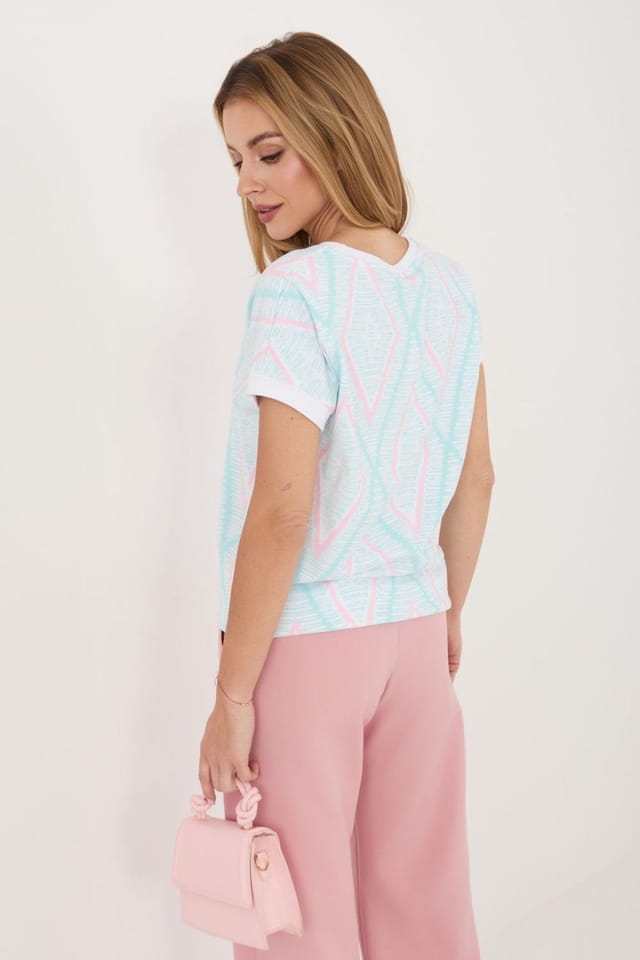 Love Lace Love Lace Women's Geometric Cotton Elastane Everyday Blouse in Mint - 3