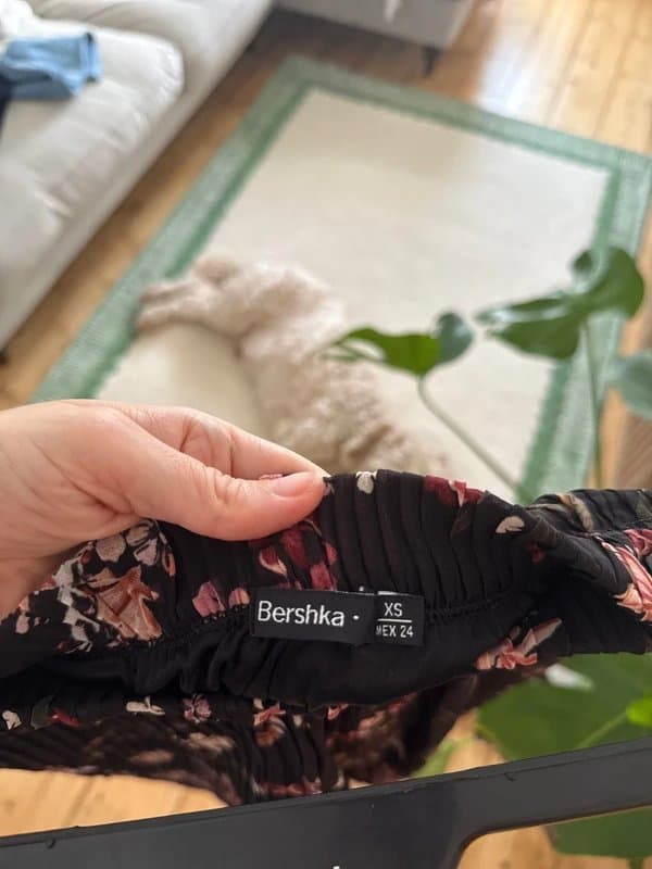 Bershka Plisse floral culottes trousers