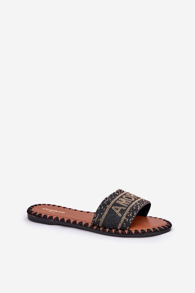 Love Lace Love Lace Women's Flat Sandals With Decorated Strap & Amore Inscription Style in Black - 2