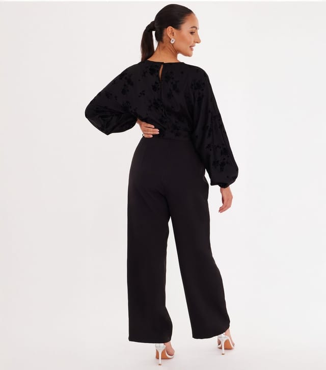 Quiz Women's Black Satin Floral Detail Wrap Jumpsuit Quiz New Look - 3