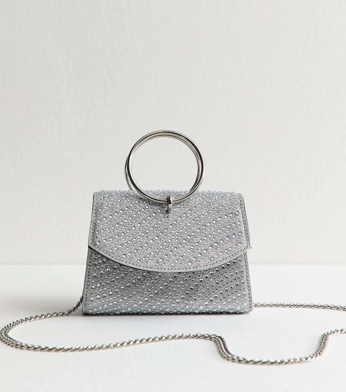 New Look Silver Diamanté Embellished Round Top Handle Bag New Look