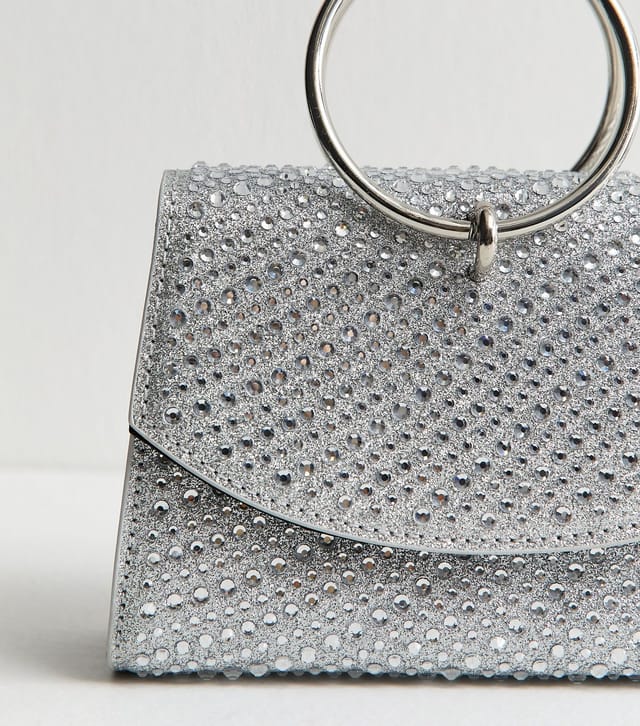 New Look Silver Diamanté Embellished Round Top Handle Bag New Look - 3