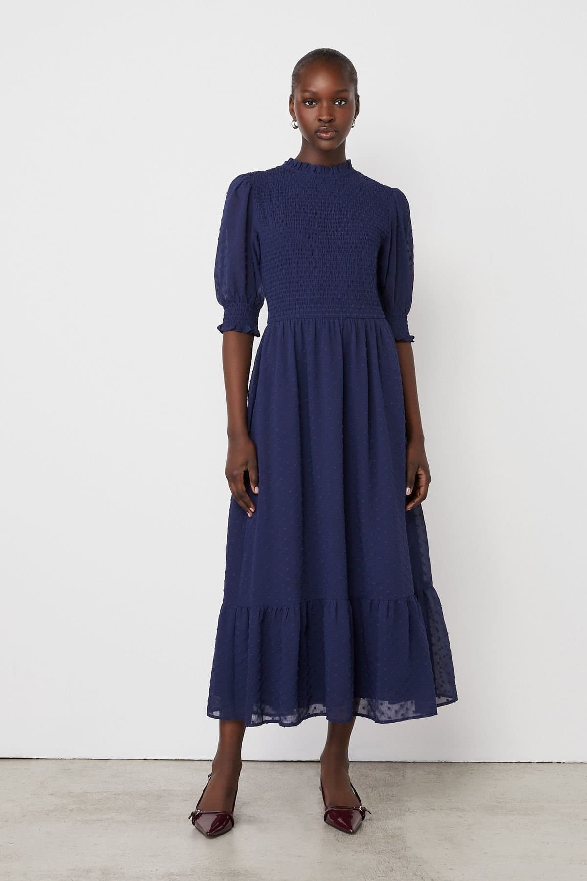 Finery London Finery London Women's Amelia 3/4 Sleeve Chiffon Midi Dress in Dark Navy