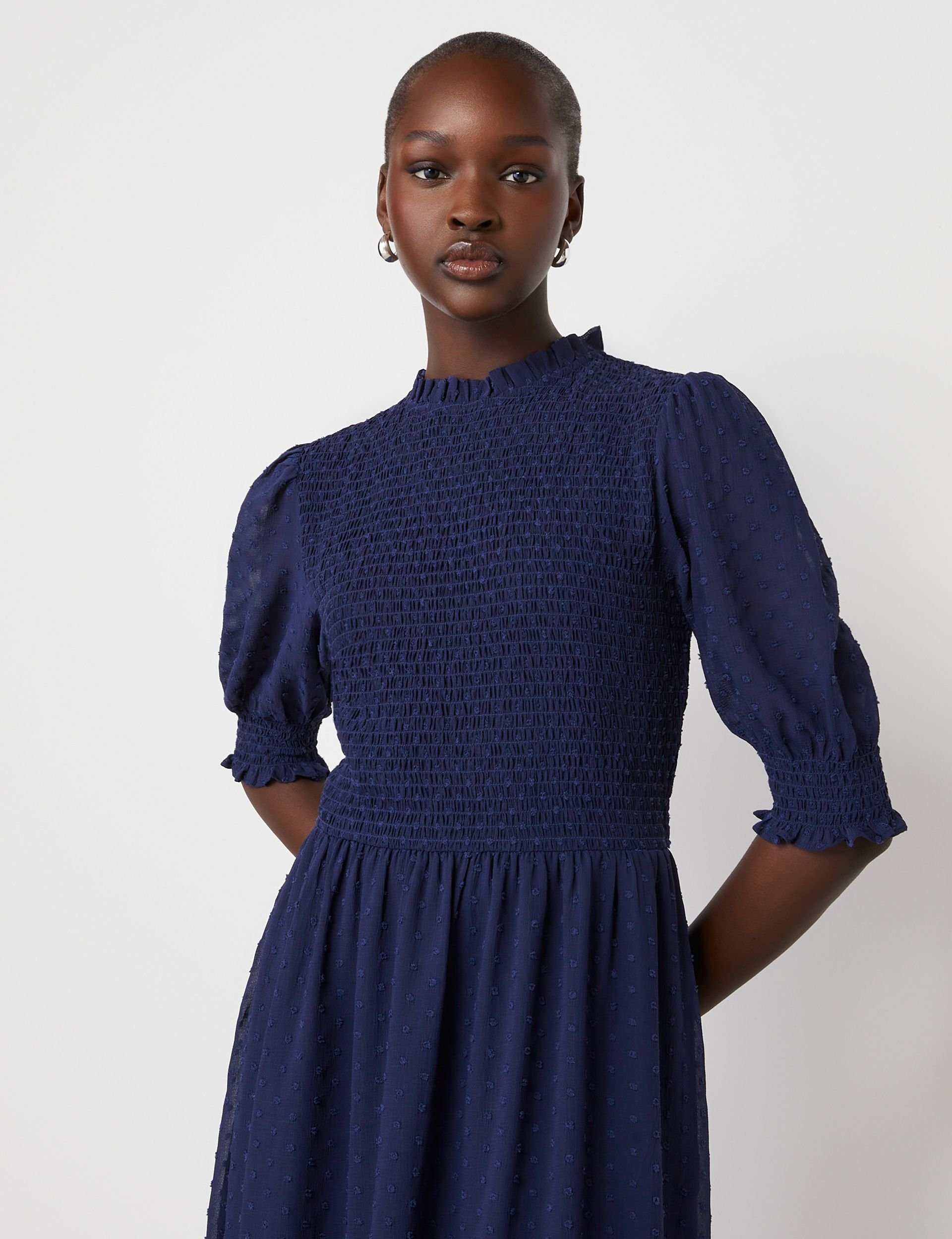 Finery London Finery London Women's Amelia 3/4 Sleeve Chiffon Midi Dress in Dark Navy - 2