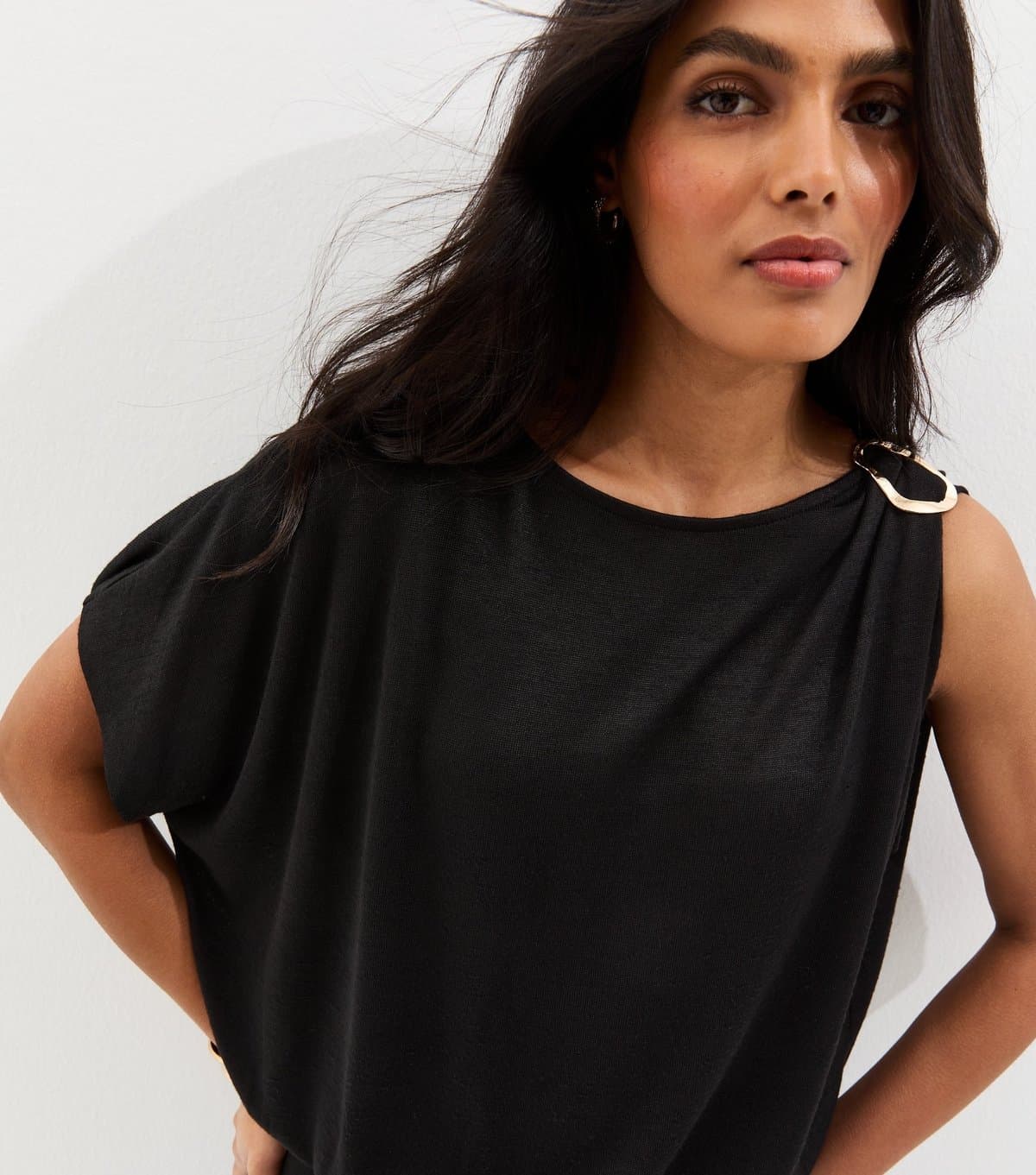 New Look Women's Black Soft Touch Embellished Shoulder Top New Look