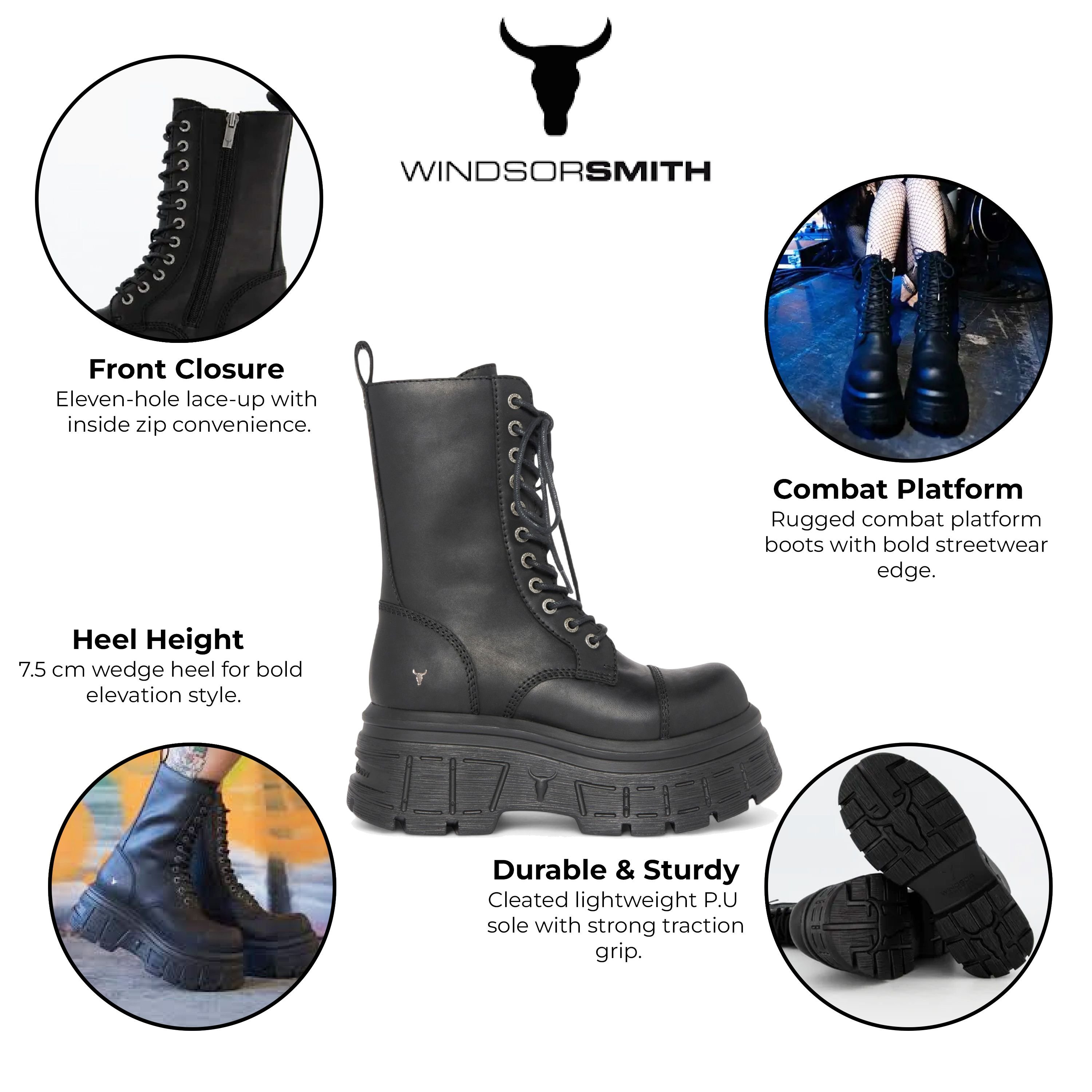 Windsor Smith Windsor Smith Women's Mid-Calf Biker Leather Platform Combat Boots - Screaming in Black - 2