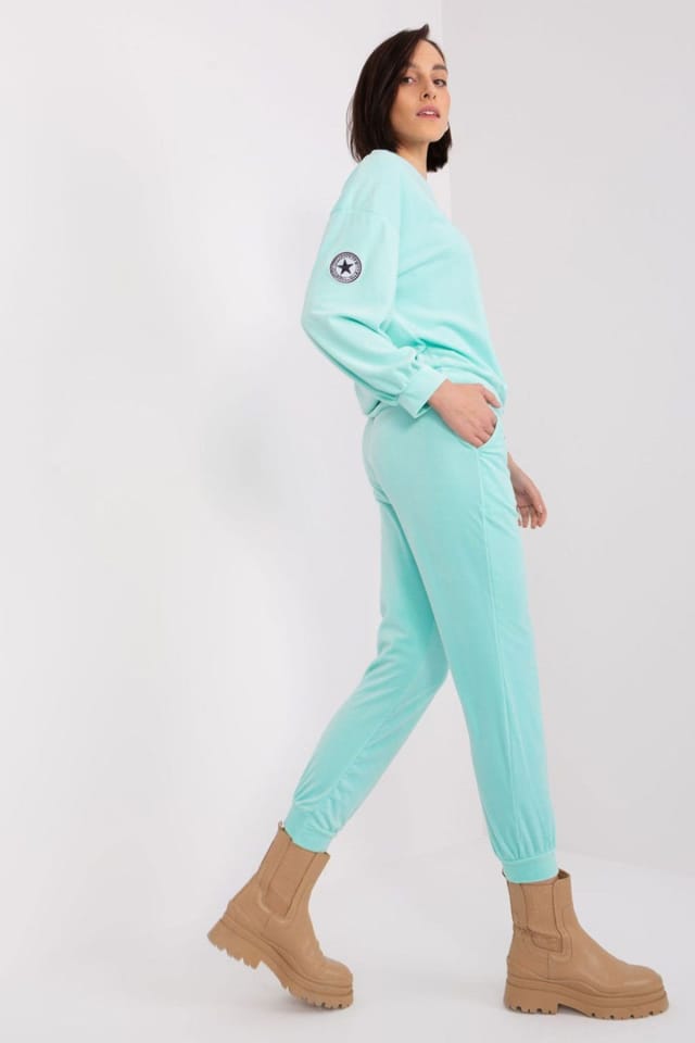 Love Lace Love Lace Women's Velour Knit Sweatshirt & Tapered Pants Set in Green - 2