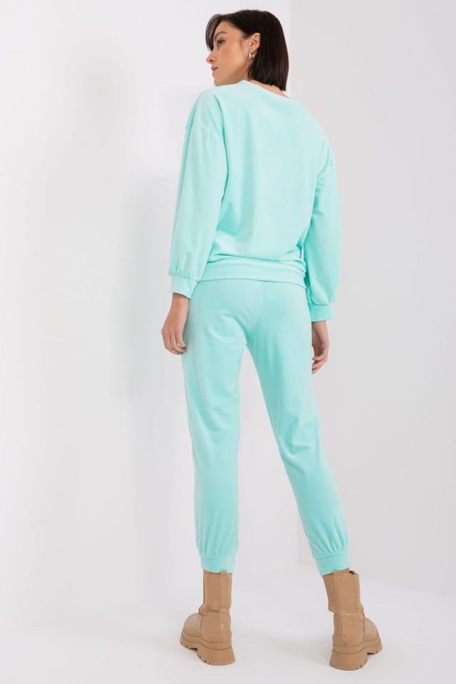 Love Lace Love Lace Women's Velour Knit Sweatshirt & Tapered Pants Set in Green - 3