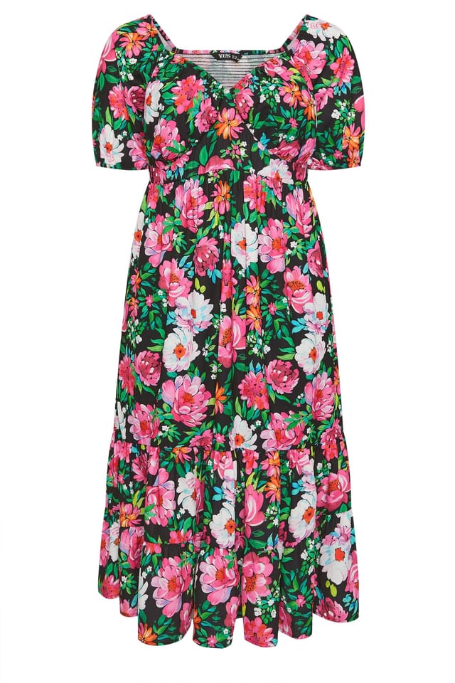 Yours Yours Women's Floral Milkmaid Midi Dress in Black - 2