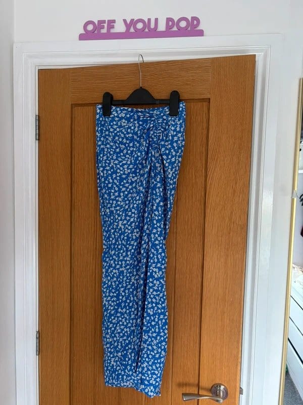 Bershka Blue and White Floral Midi Skirt