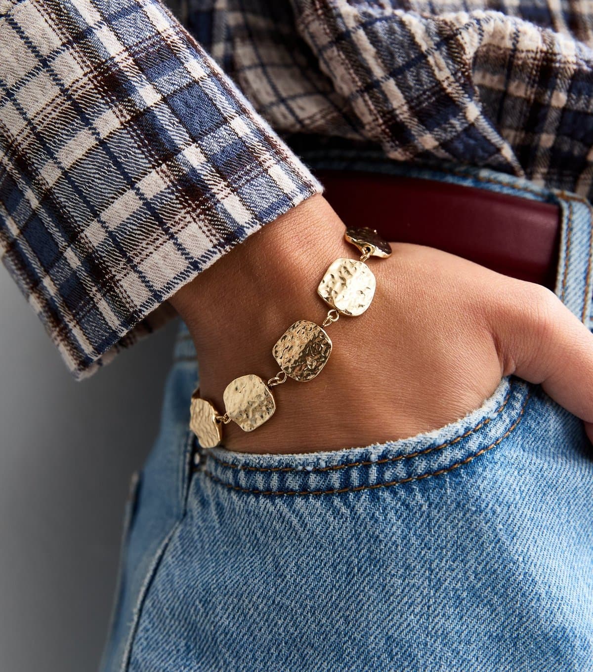 New Look Gold Tone Textured Square Link Bracelet New Look