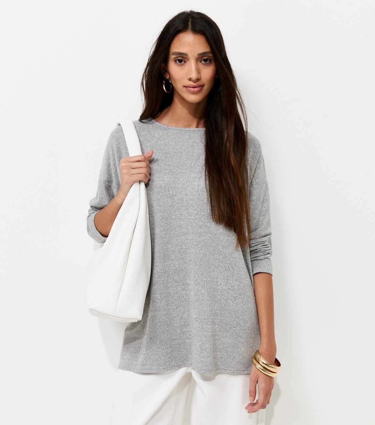 New Look Women's Light Grey Soft Touch Long Sleeve Top New Look