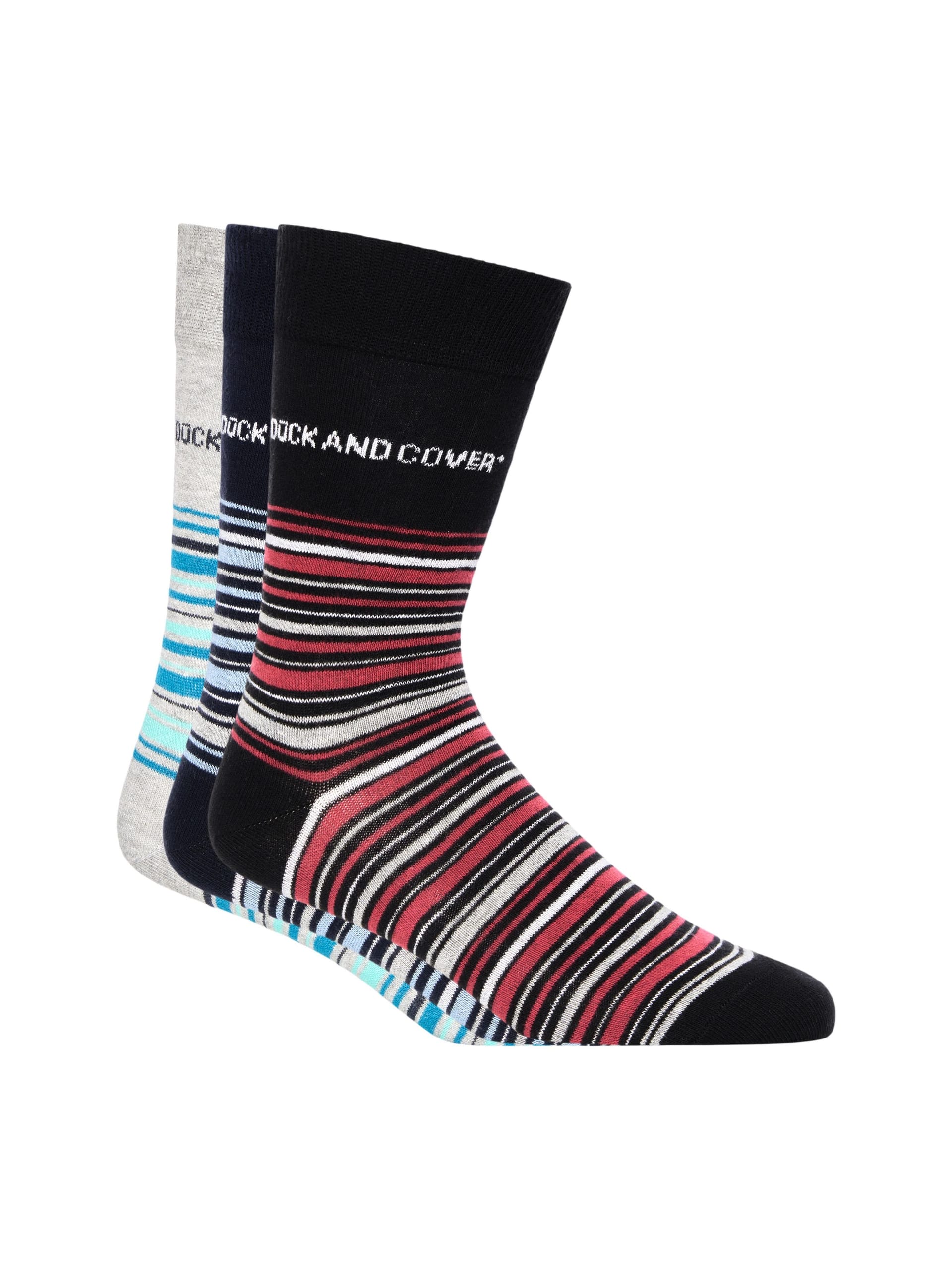 Duck&Cover Men's Bilkons Socks 3 Pack - Multi-Colour Stripe