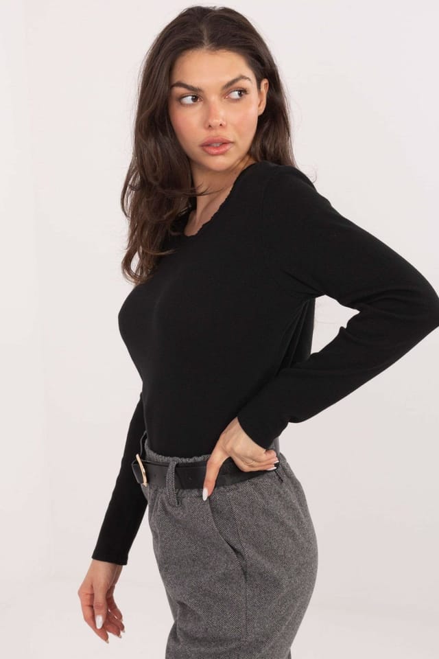 Love Lace Love Lace Women's Ribbed Cotton Long Sleeve Blouse with Back Patch in Black - 2