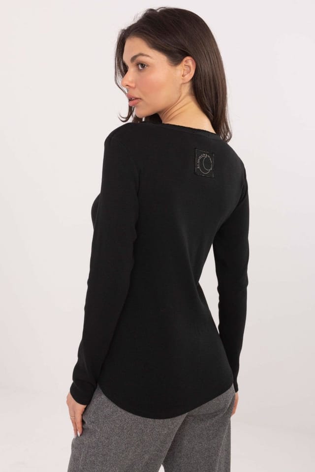 Love Lace Love Lace Women's Ribbed Cotton Long Sleeve Blouse with Back Patch in Black - 3