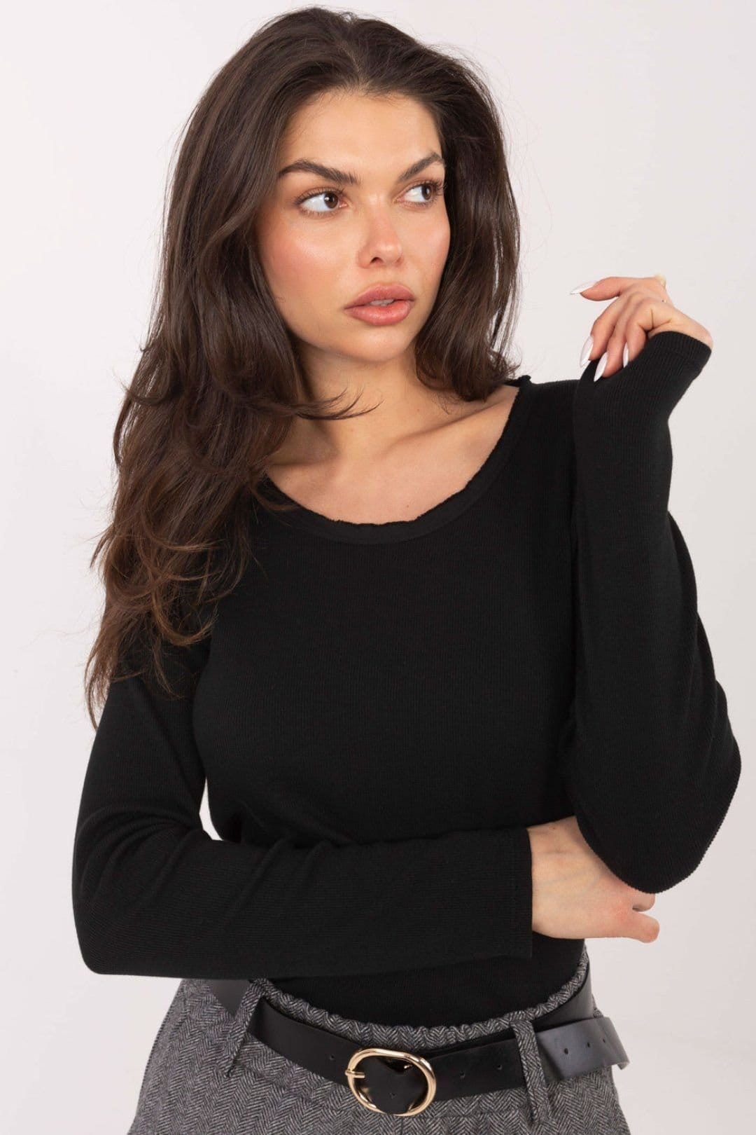 Love Lace Love Lace Women's Ribbed Cotton Long Sleeve Blouse with Back Patch in Black - 4
