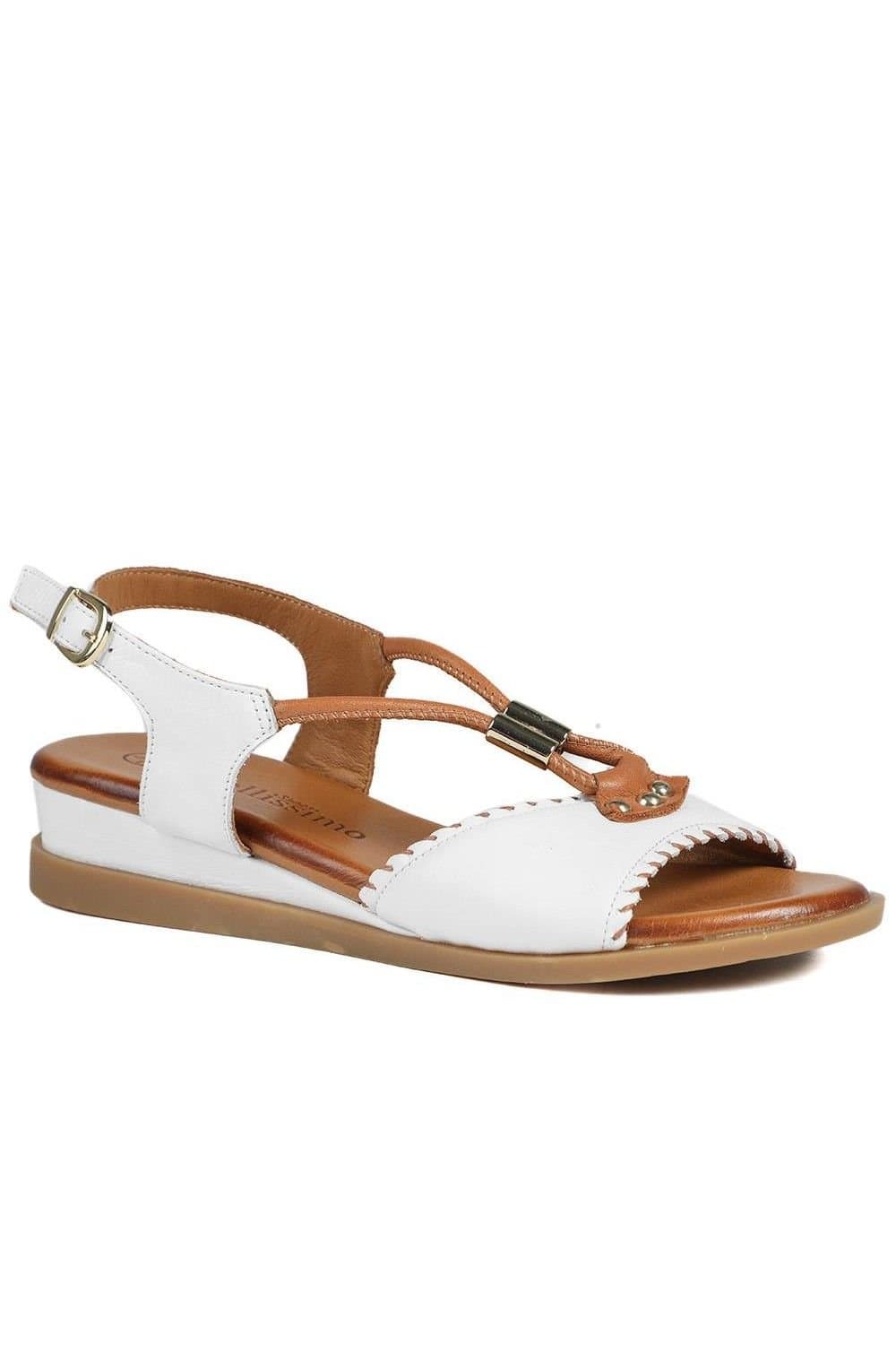 Bellissimo Bellissimo White Leather Slingback Wedge Sandals