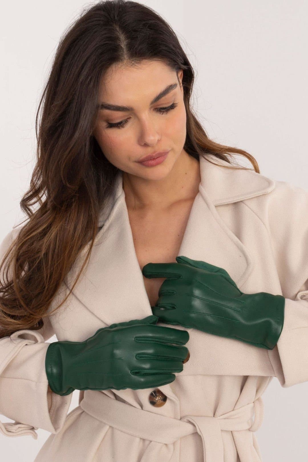 Love Lace Love Lace Women's Elegant Insulated Leather Gloves with Touchscreen Flower Embroidery in Green