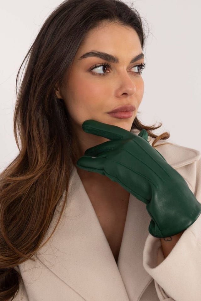 Love Lace Love Lace Women's Elegant Insulated Leather Gloves with Touchscreen Flower Embroidery in Green - 2