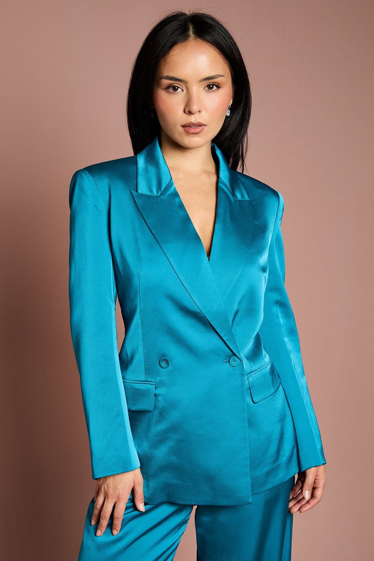Coast Coast Teal Satin Double Breasted Blazer for Women
